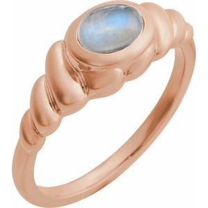 14K Rose Gold Natural Rainbow Moonstone Ring