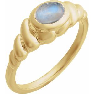 14K Yellow Gold Natural Rainbow Moonstone Ring