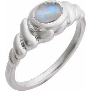 14K White Gold Natural Rainbow Moonstone Ring