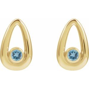 14K Yellow Gold Natural Aquamarine Geometric Earrings – image 2