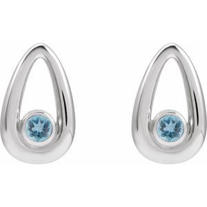 14K White Gold Natural Aquamarine Geometric Earrings – image 2