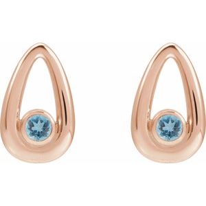 14K Rose Gold Natural Aquamarine Geometric Earrings