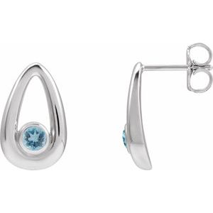 14K White Gold Natural Aquamarine Geometric Earrings