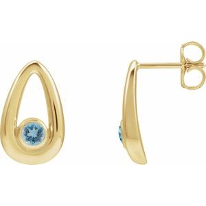 14K Yellow Gold Natural Aquamarine Geometric Earrings