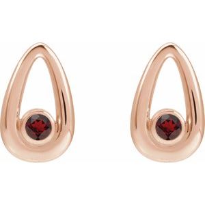14K Rose Gold Natural Mozambique Garnet Geometric Earrings – image 2