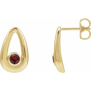 14K Yellow Gold Natural Mozambique Garnet Geometric Earrings