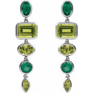 14K White Gold Natural Peridot & Lab-Grown Emerald Dangle Earrings – image 2