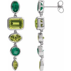 14K White Gold Natural Peridot & Lab-Grown Emerald Dangle Earrings