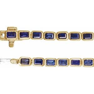 14K Yellow Gold Lab-Grown Blue Sapphire Line 7" Bracelet – image 3