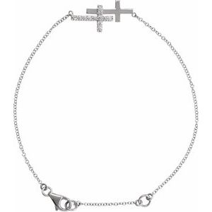 14K White Gold 1/5 CTW Natural Diamond Double Sideways Cross 7-8" Bracelet