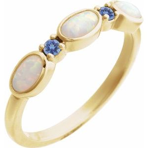 14K Yellow Gold Lab-Grown White Opal & Natural Tanzanite Stackable Ring