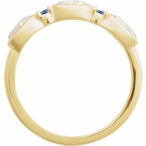 14K Yellow Gold Lab-Grown White Opal & Natural Tanzanite Stackable Ring
