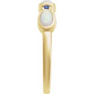 14K Yellow Gold Lab-Grown White Opal & Natural Tanzanite Stackable Ring
