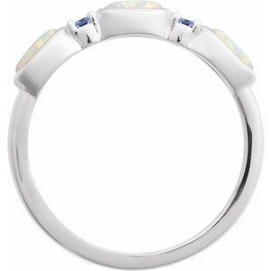 Sterling Silver Lab-Grown White Opal & Natural Tanzanite Stackable Ring