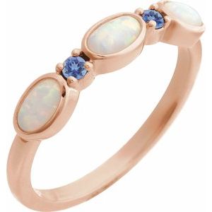 14K Rose Gold Lab-Grown White Opal & Natural Tanzanite Stackable Ring