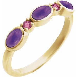 14K Yellow Gold Natural Amethyst & Natural Pink Tourmaline Stackable Ring