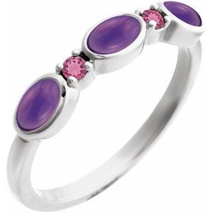14K White Gold Natural Amethyst & Natural Pink Tourmaline Stackable Ring