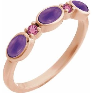 14K Rose Gold Natural Amethyst & Natural Pink Tourmaline Stackable Ring