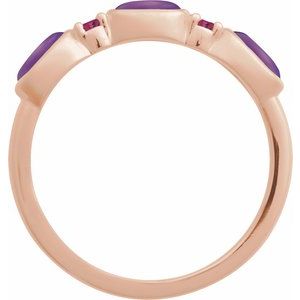 14K Rose Gold Natural Amethyst & Natural Pink Tourmaline Stackable Ring