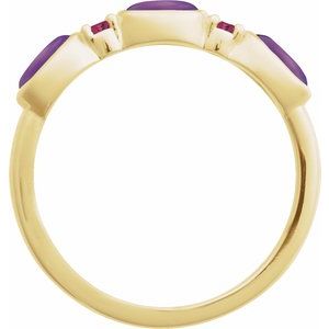 14K Yellow Gold Natural Amethyst & Natural Pink Tourmaline Stackable Ring