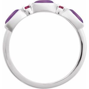 14K White Gold Natural Amethyst & Natural Pink Tourmaline Stackable Ring
