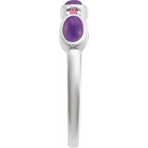 Platinum Natural Amethyst & Natural Pink Tourmaline Stackable Ring
