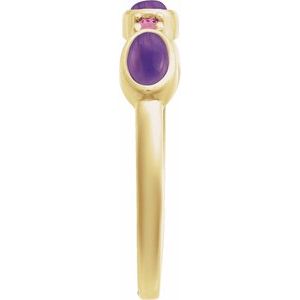 14K Yellow Gold Natural Amethyst & Natural Pink Tourmaline Stackable Ring