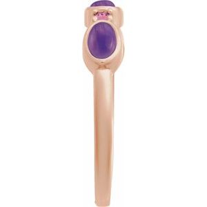 14K Rose Gold Natural Amethyst & Natural Pink Tourmaline Stackable Ring