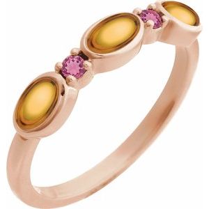 14K Rose Gold Natural Citrine & Natural Pink Tourmaline Stackable Ring