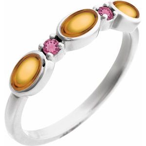 Platinum Natural Citrine & Natural Pink Tourmaline Stackable Ring