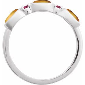14K White Gold Natural Citrine & Natural Pink Tourmaline Stackable Ring