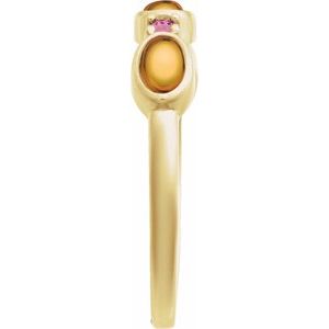 14K Yellow Gold Natural Citrine & Natural Pink Tourmaline Stackable Ring
