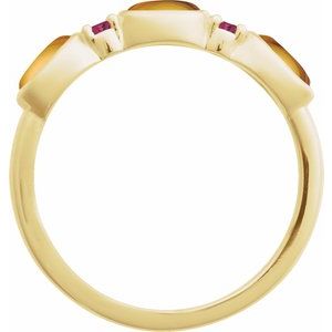 14K Yellow Gold Natural Citrine & Natural Pink Tourmaline Stackable Ring