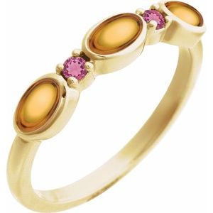 14K Yellow Gold Natural Citrine & Natural Pink Tourmaline Stackable Ring