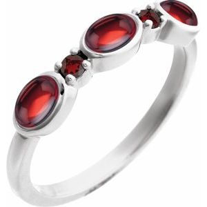 14K White Gold Natural Mozambique Garnet & Natural Mozambique Garnet Stackable Ring