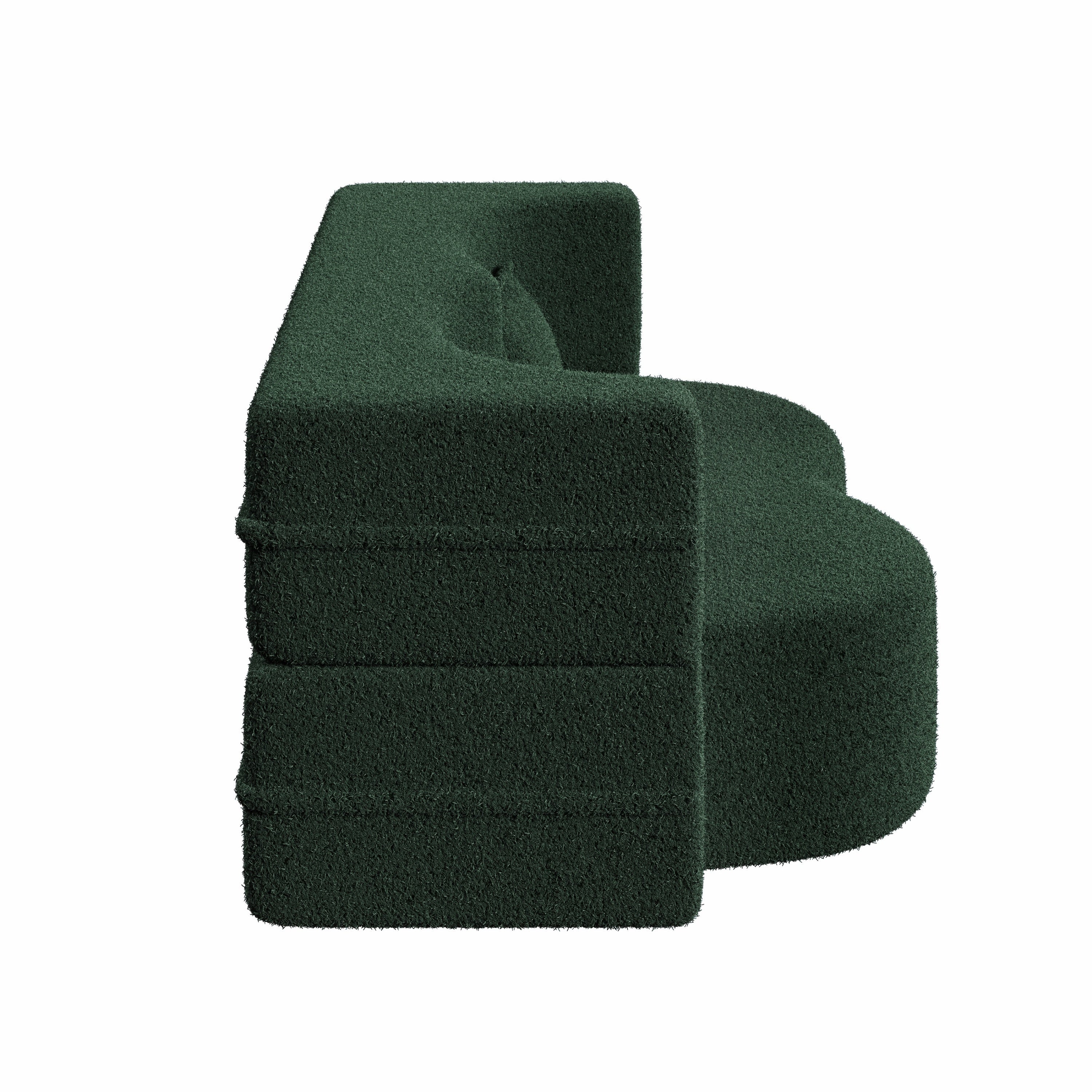 Modern Floor Sofa with 2 Pillows,Convertible Teddy Fabric Foam Filled Sleeper Sofa Bed,15 ' Full Size Folding Mattress for Living Room,Guest Bed,Playroom,no assembly required,Green