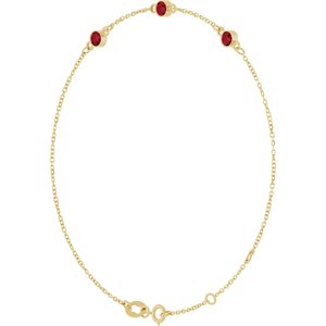14K Yellow Gold Lab-Grown Ruby Bezel-Set 3-Stone 6 1/2-7 1/2" Bracelet – image 2