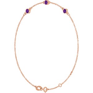 14K Rose Gold Natural Amethyst Bezel-Set 3-Stone 6 1/2-7 1/2" Bracelet – image 2