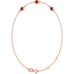 14K Rose Gold Natural Ruby Bezel-Set 3-Stone 6 1/2-7 1/2" Bracelet – image 2
