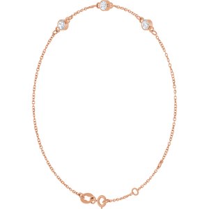 14K Rose Gold Natural White Sapphire Bezel-Set 3-Stone 6 1/2-7 1/2" Bracelet – image 2