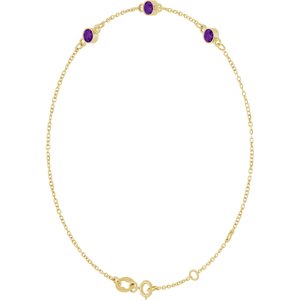14K Yellow Gold Natural Amethyst Bezel-Set Three-Stone 6 1/2-7 1/2" Bracelet
