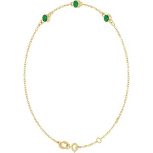 14K Yellow Gold Natural Emerald Bezel-Set 3-Stone 6 1/2-7 1/2" Bracelet – image 2
