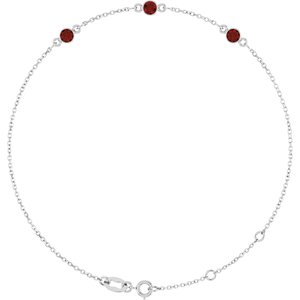 14K White Gold Natural Mozambique Garnet Bezel-Set 3-Stone 6 1/2-7 1/2" Bracelet