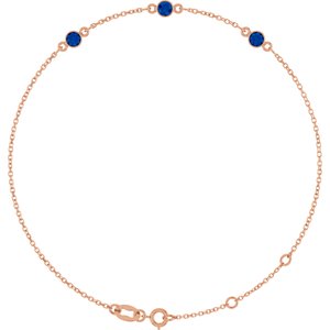 14K Rose Gold Natural Blue Sapphire Bezel-Set Three-Stone 6 1/2-7 1/2" Bracelet