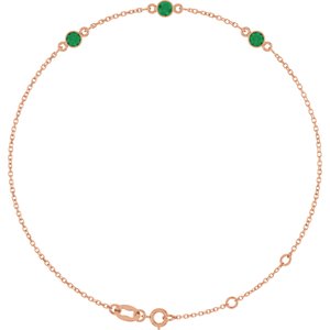 14K Rose Gold Lab-Grown Emerald Bezel-Set 3-Stone 6 1/2-7 1/2" Bracelet