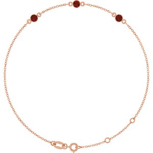 14K Rose Gold Natural Mozambique Garnet Bezel-Set 3-Stone 6 1/2-7 1/2" Bracelet