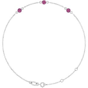 Sterling Silver Natural Pink Tourmaline Bezel-Set 3-Stone 6 1/2-7 1/2" Bracelet