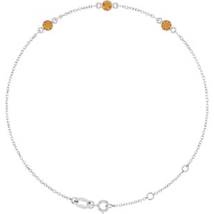 14K White Gold Natural Citrine Bezel-Set Three-Stone 6 1/2-7 1/2" Bracelet
