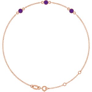 14K Rose Gold Natural Amethyst Bezel-Set 3-Stone 6 1/2-7 1/2" Bracelet
