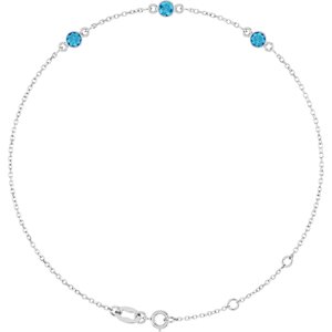 Sterling Silver Natural Blue Zircon Bezel-Set 3-Stone 6 1/2-7 1/2" Bracelet